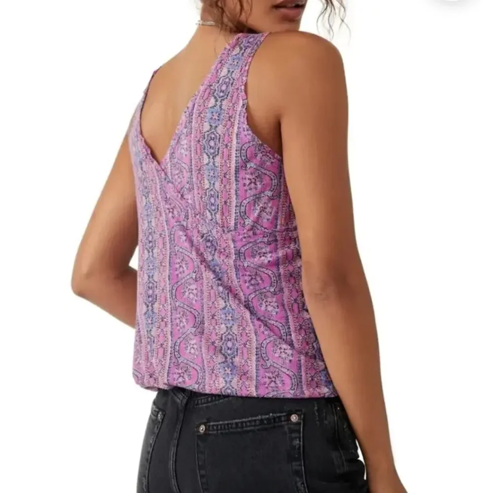 NEW Free People Twisted Wrap Tank Top Summer Bloom Floral Print Linen XS